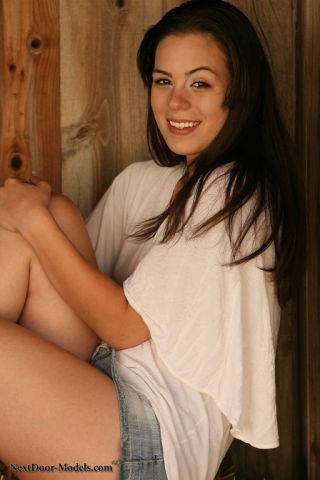 Abby gets rowdy on a hay bale with her denim mini skirt! on nudepicso.com
