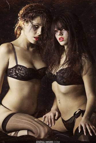 Nikki Brooks And Her Lez Friend Both With Ugly Make-up And In Black Lingerie Make Love In The Dark. on nudepicso.com