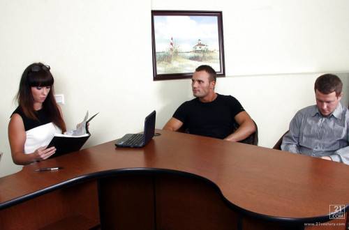 Very attractive russian dark-haired Alysa Gap in hot threesome scene in office - Russia on nudepicso.com