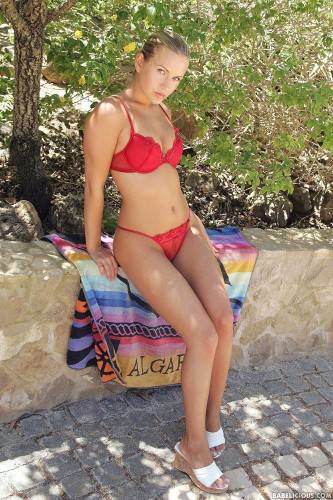 Tall And Slim Lass Heather Lightspeed Taking Her Red Bikini Off And Exposing Unclad Goodies Outdoor. on nudepicso.com