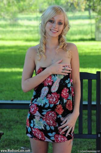 Enticing Teen Blonde Madison Lain Removes Her Dress Outside And Flashes Her Nice Bod on nudepicso.com