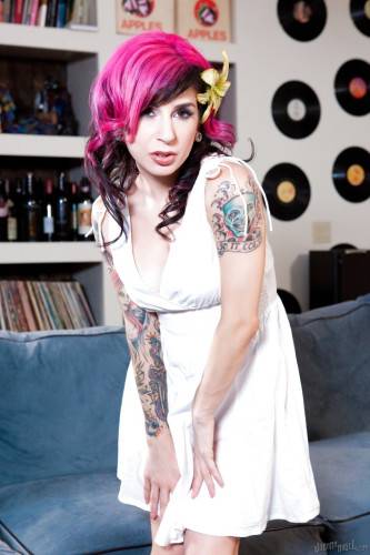 Delightful american milf Joanna Angel in underwear baring big knockers and spreading her legs - Usa on nudepicso.com