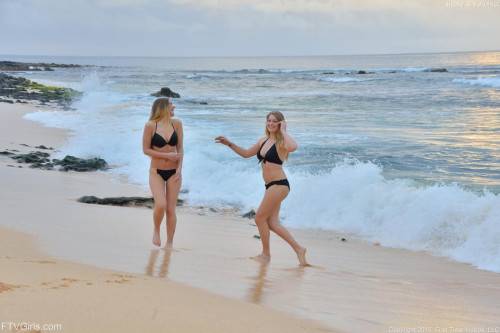 Sexy Girlfriends Veronica Weston And Teddi Rae Strip Bikinis Off On The Beach And Walk Naked on nudepicso.com