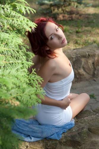 Ravishing Redhead Babe Night A Rides Up Her White Dress And Lets Us Gawk At Her Snatch on nudepicso.com