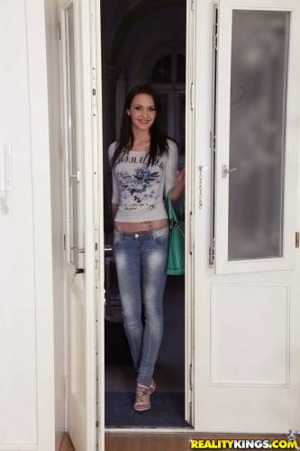 Sexy czech brunette cutie Belle Claire in tight jeans bares her ass and spreads her legs - Czech Republic on nudepicso.com