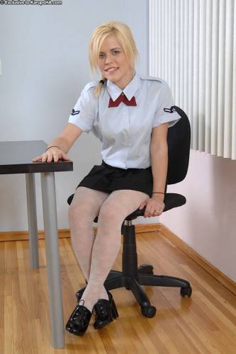 Blonde Girl Charlie Lynn In Uniform And Panties Exposes Her Bubble Ass And Smooth Pussy on nudepicso.com