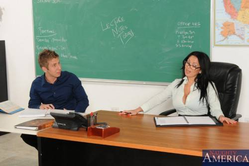 Brunette Milf Sienna West Is On The School Desk Getting Drilled By The Young Student on nudepicso.com