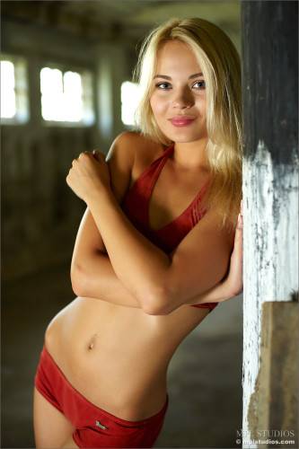 Cute Blonde In Red Bikini Talia MPL Takes Everything Off In A Building And Poses on nudepicso.com