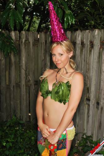 Passionate Looking Blonde Rachel Sexton Is Staying Naked In The Yard At Night on nudepicso.com