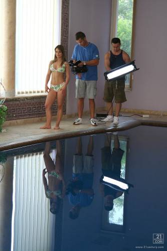 Alluring Blonde Nikki Miller Gets Her Shapely Bare Ass Pissed On By Wibeke Behind The Scenes on nudepicso.com