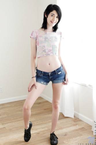 Sexy american dark hair young Ivy Aura in fancy shorts exhibits small tits and puts a toy in her cunt - Usa on nudepicso.com