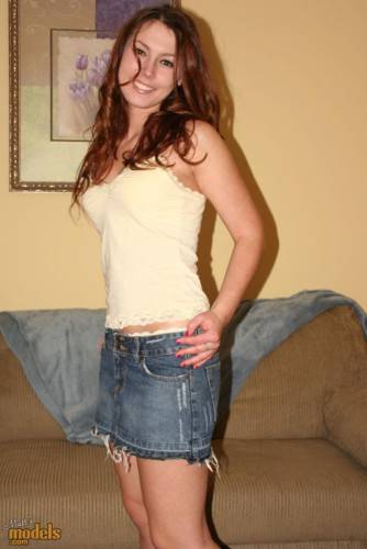 Charming Chick Summer Solstice Takes Off Her Denim Miniskirt And Yellow Underwear on nudepicso.com