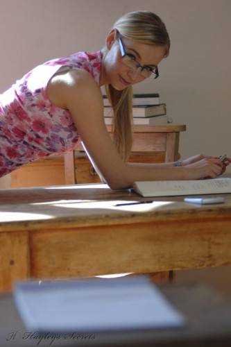 Baring Her Dress Naughty Teacher Hayley-Marie Coppin Plays In Pantyhose And Lingerie on nudepicso.com