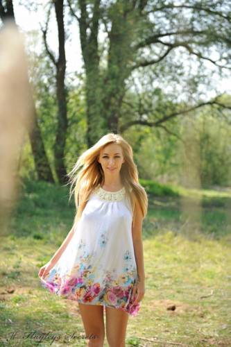 Beautiful Tender Blonde Hayley-Marie Coppin Strips Her Sundress And Panty Outdoors on nudepicso.com