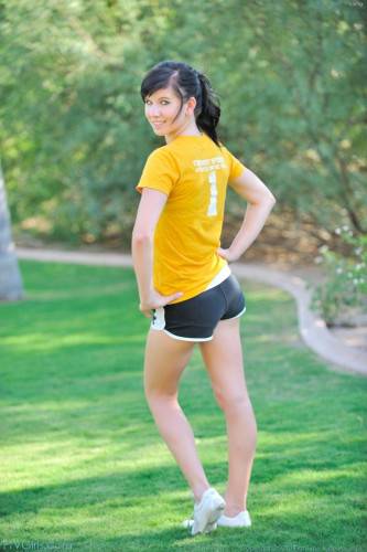 Teen Tasha FTV Removes Her Shorts And Panties Then Does Stretching Exercises Outdoors on nudepicso.com
