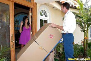 Playful big titted brunette kimber kay seduces delivery guy into fucking on nudepicso.com
