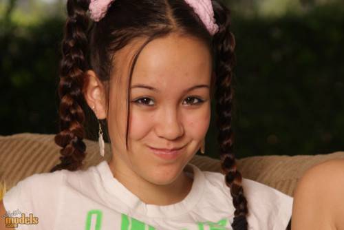 Skinny Oriental Teen Tiny Tabby In Braided Pigtails Shows Her A Size Tits And Spreads Her Tiny Twat on nudepicso.com