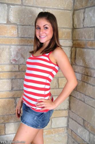 Taylor Lain Loses Her Striped Shirt And Her Red Panties So She Can Show Off Her Teen Bod on nudepicso.com