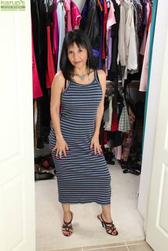 Over Ripe MILF Marcy Darling Gets Kinky In The Closet By Stripping And Showing Her Busty Breasts. on nudepicso.com