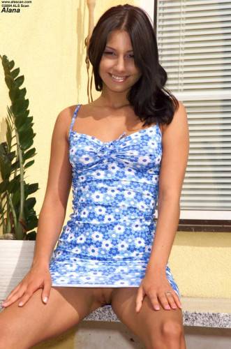 Brunette Doll Anetta Keys Strips Blue Dress Outdoors Boasting With Her Hot Body With Tan Lines. on nudepicso.com