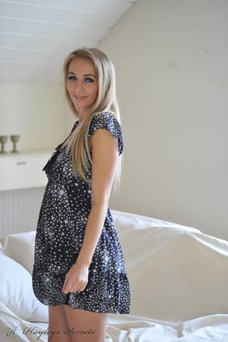Beautiful Blonde Girl Hayley-Marie Coppin Is Posing In The Dress Slowly Baring Off Body on nudepicso.com