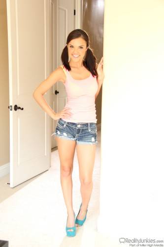 Seductive american babe Dillion Harper in fancy shorts bares big boobs and sissy - Usa on nudepicso.com