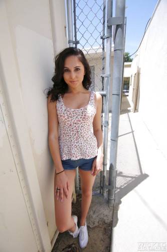 Hot american bombshell Ariana Marie in fancy shorts reveals tiny tits and spreads her legs outdoor - Usa on nudepicso.com