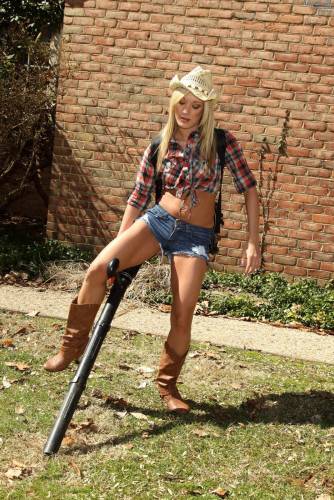 Dirty Blonde Cowgirl Amy Brooke Has Her Man Please Her With Toys & Masturbation In The Garden on nudepicso.com