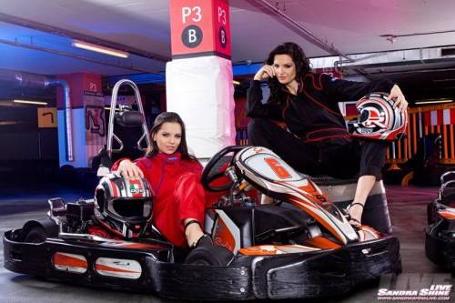 Magnificent Brunettes Eve Angel And Sandra Shine Show Their Bald Pussies In A Kart Club. on nudepicso.com