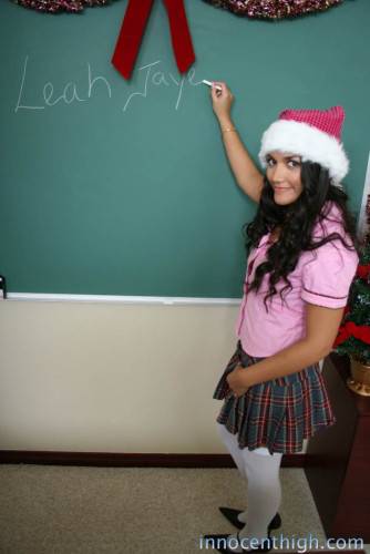Black Haired Schoolgirl Leah Jaye In Pink Blouse Gets Fucked By Teacher On Christmas on nudepicso.com