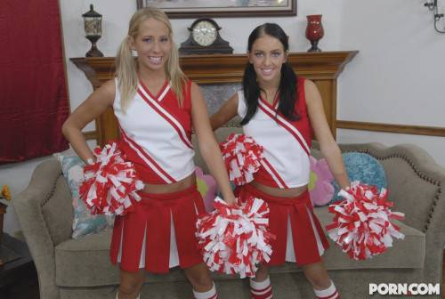 Cheerleaders Stephanie Cane And Ashley Jensen Strip And Get Their Tight Shaved Pussies Stuffed on nudepicso.com